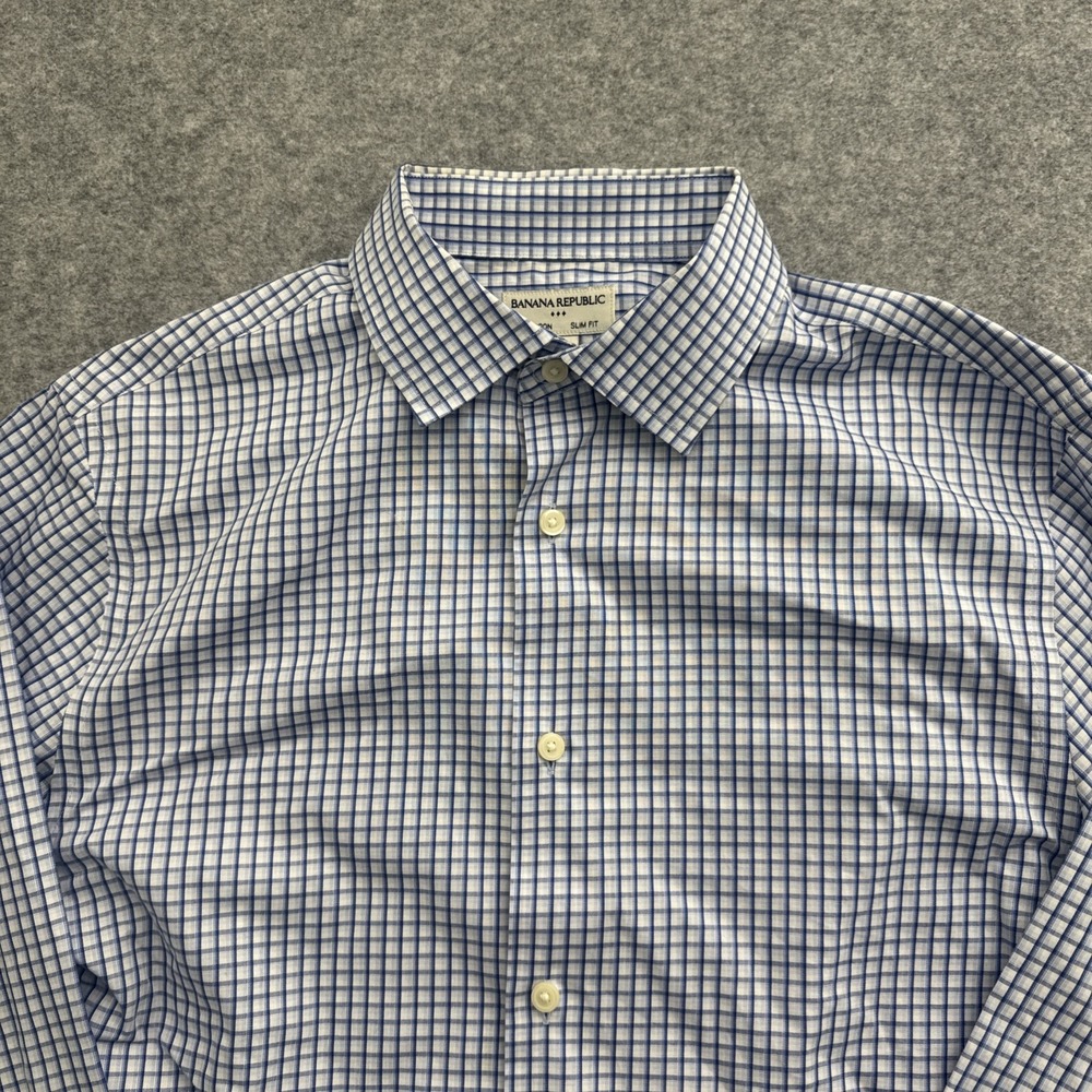 Banana Republic Long Sleeve Plaid Button Down Shirt Slim Fit Men's M Blue White - Picture 3 of 8